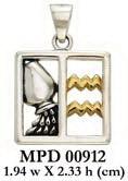 Aquarius Zodiac Symbol Silver and 14K Gold Accent Pendant MPD912 - Jewelry